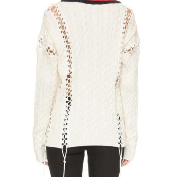 Alexander Wang Cricket Cable Knit Pullover Flights Lace Up Sweater White… - Picture 2 of 16